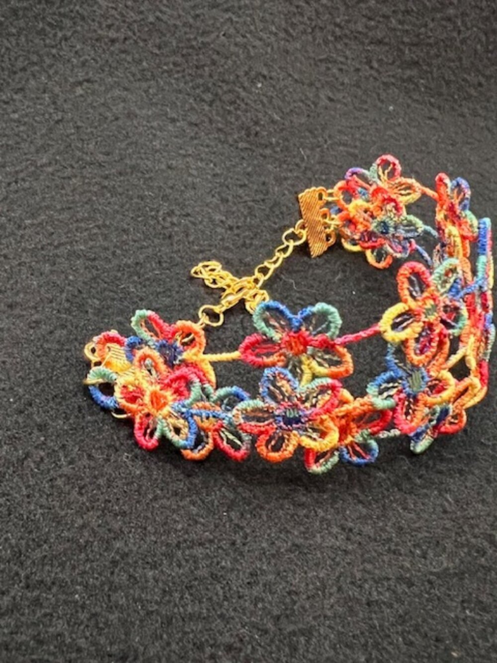 Homemade Multicolored Triple Strand Flower Lace Bracelet - Picture 4 of 6